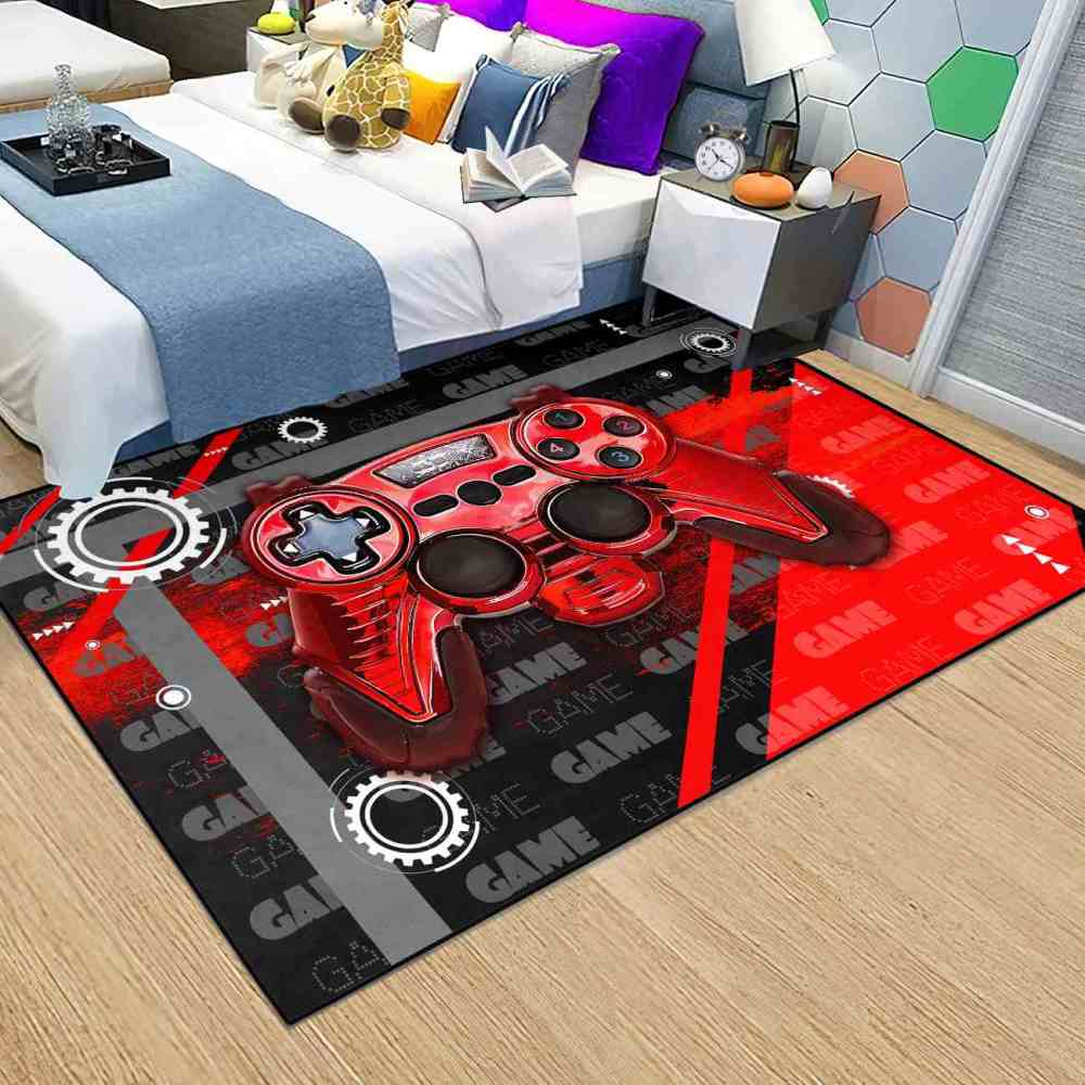 Red Mechanical Gear Gamer Controller Boys Playroom Rug | CozyLil