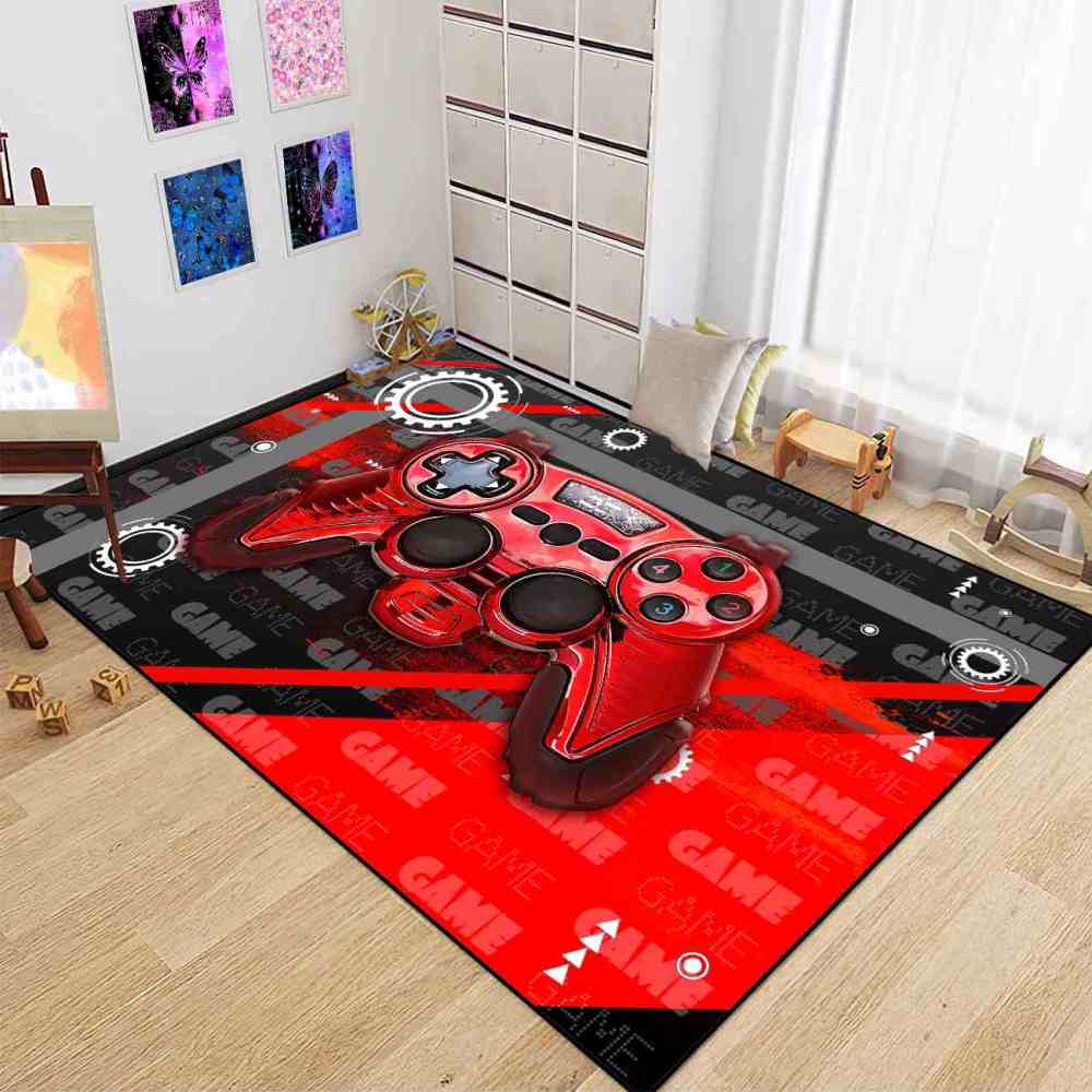 Red Mechanical Gear Gamer Controller Boys Playroom Rug | CozyLil