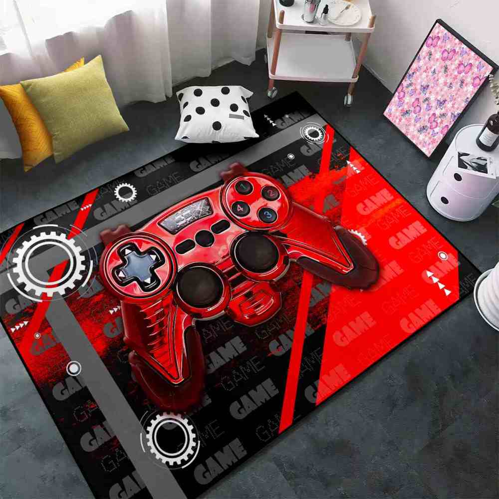 Red Mechanical Gear Gamer Controller Boys Playroom Rug | CozyLil