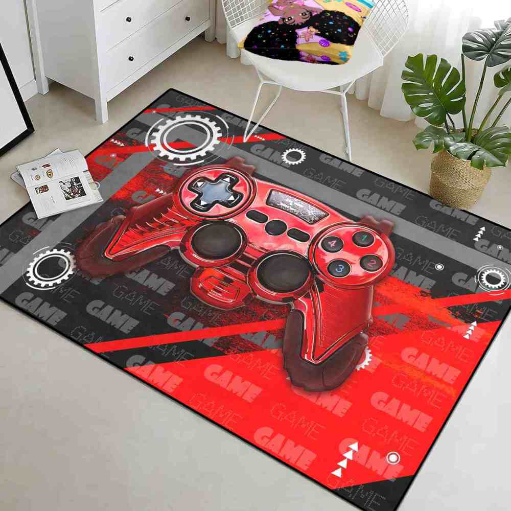 Red Mechanical Gear Gamer Controller Boys Playroom Rug | CozyLil