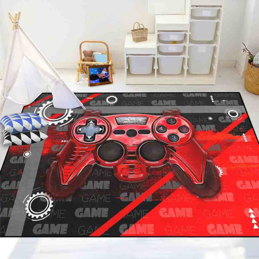 Red Mechanical Gear Gamer Controller Boys Playroom Rug | CozyLil