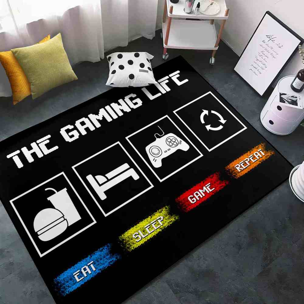 Eat Sleep Game Repeat Life Icons Boys Playroom Rug | CozyLil