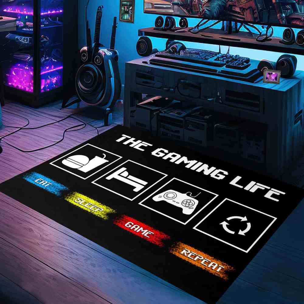 Eat Sleep Game Repeat Life Icons Boys Playroom Rug | CozyLil
