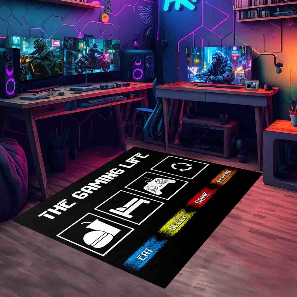 Eat Sleep Game Repeat Life Icons Boys Playroom Rug | CozyLil