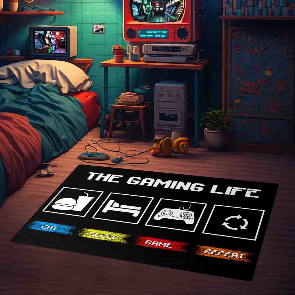 Eat Sleep Game Repeat Life Icons Boys Playroom Rug | CozyLil
