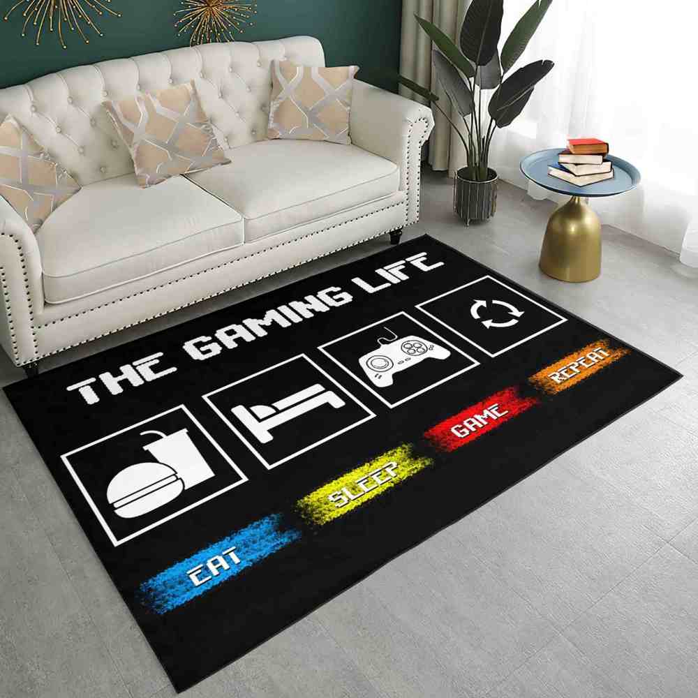 Eat Sleep Game Repeat Life Icons Boys Playroom Rug | CozyLil