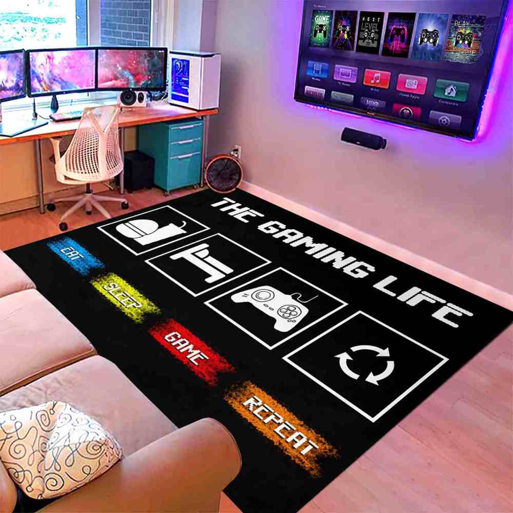 Eat Sleep Game Repeat Life Icons Boys Playroom Rug | CozyLil
