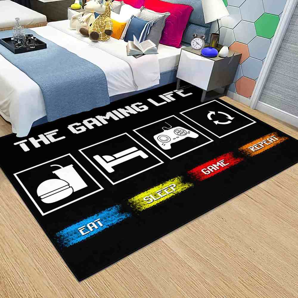 Eat Sleep Game Repeat Life Icons Boys Playroom Rug | CozyLil