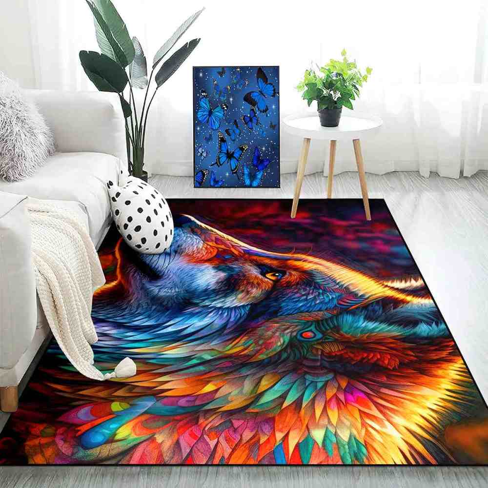 Colorful Abstract Wolf Area Rug Teen Gamer Room Decor Ultra Non-Slip | CozyLil
