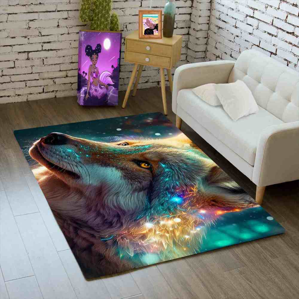 Celestial Starry Wolf Area Rug Men Bedroom Decor Ultra Non-Slip | CozyLil