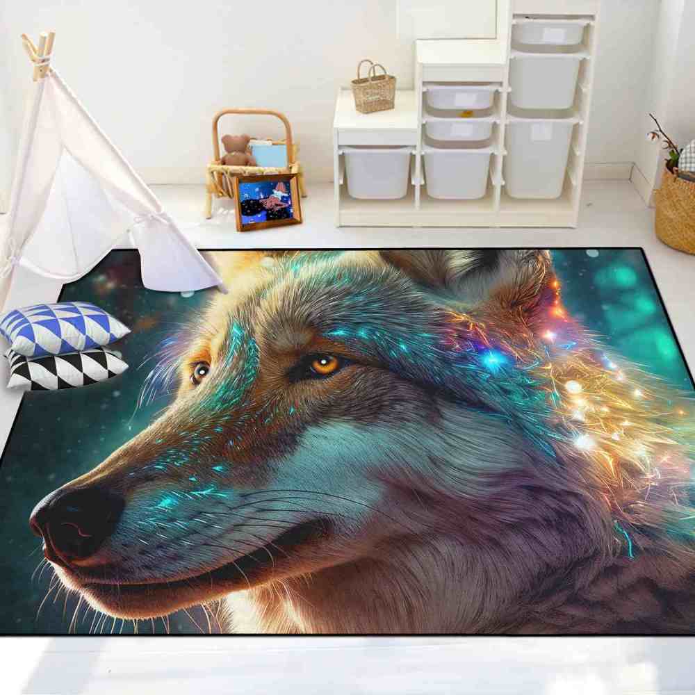 Celestial Starry Wolf Area Rug Men Bedroom Decor Ultra Non-Slip | CozyLil