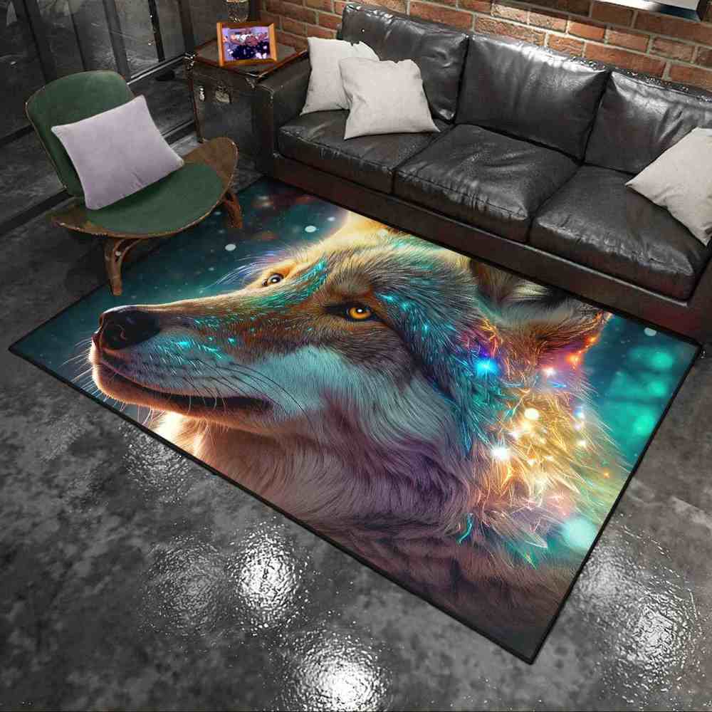 Celestial Starry Wolf Area Rug Men Bedroom Decor Ultra Non-Slip | CozyLil