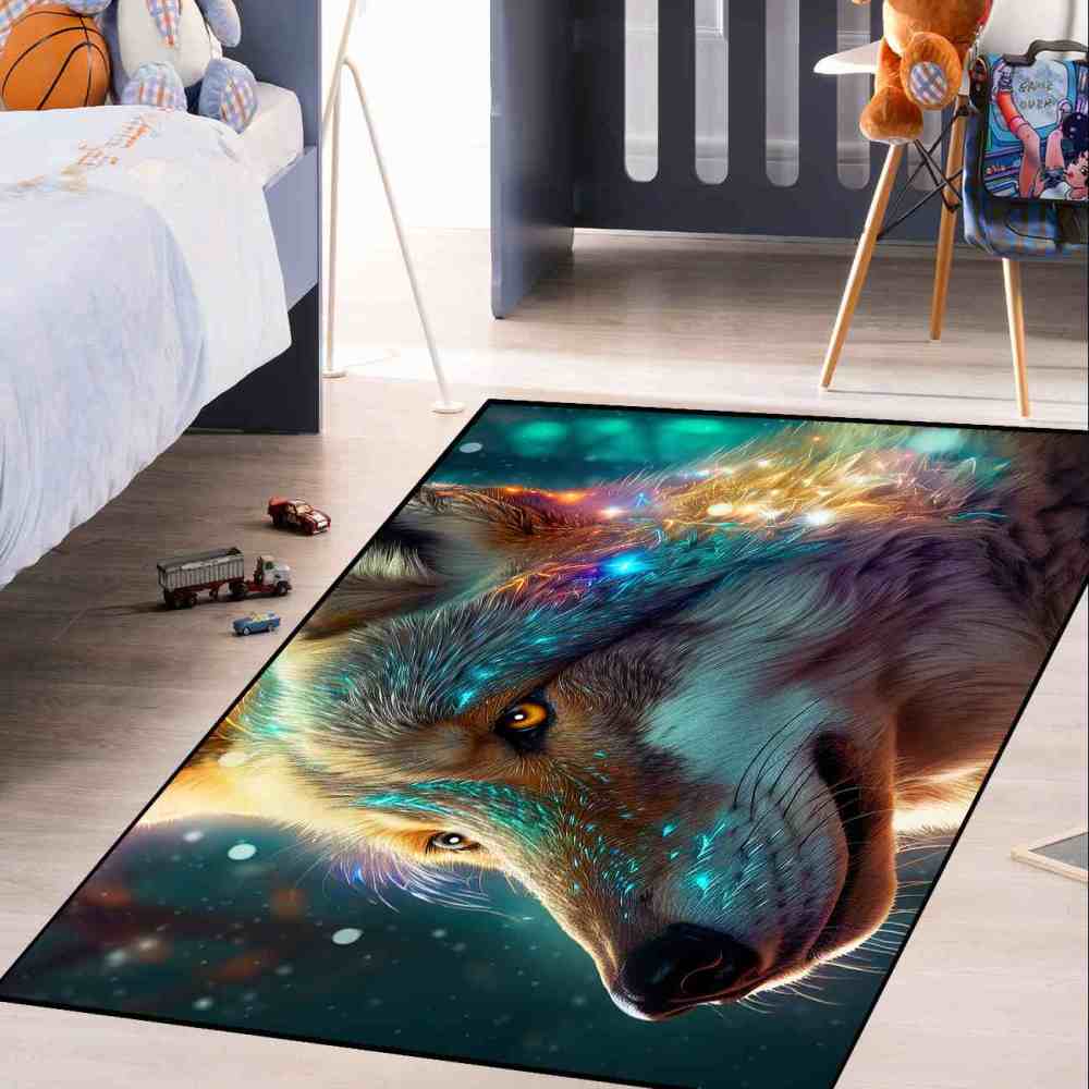Celestial Starry Wolf Area Rug Men Bedroom Decor Ultra Non-Slip | CozyLil