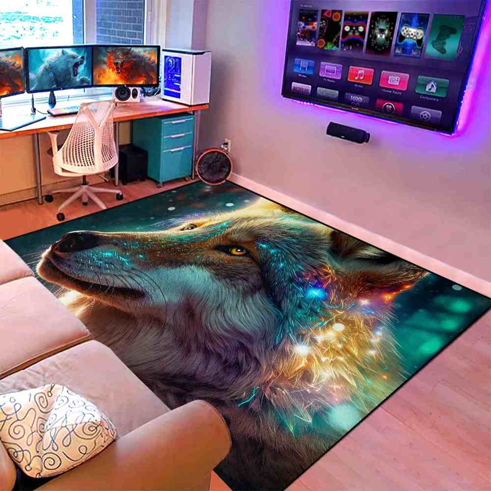 Celestial Starry Wolf Area Rug Men Bedroom Decor Ultra Non-Slip | CozyLil