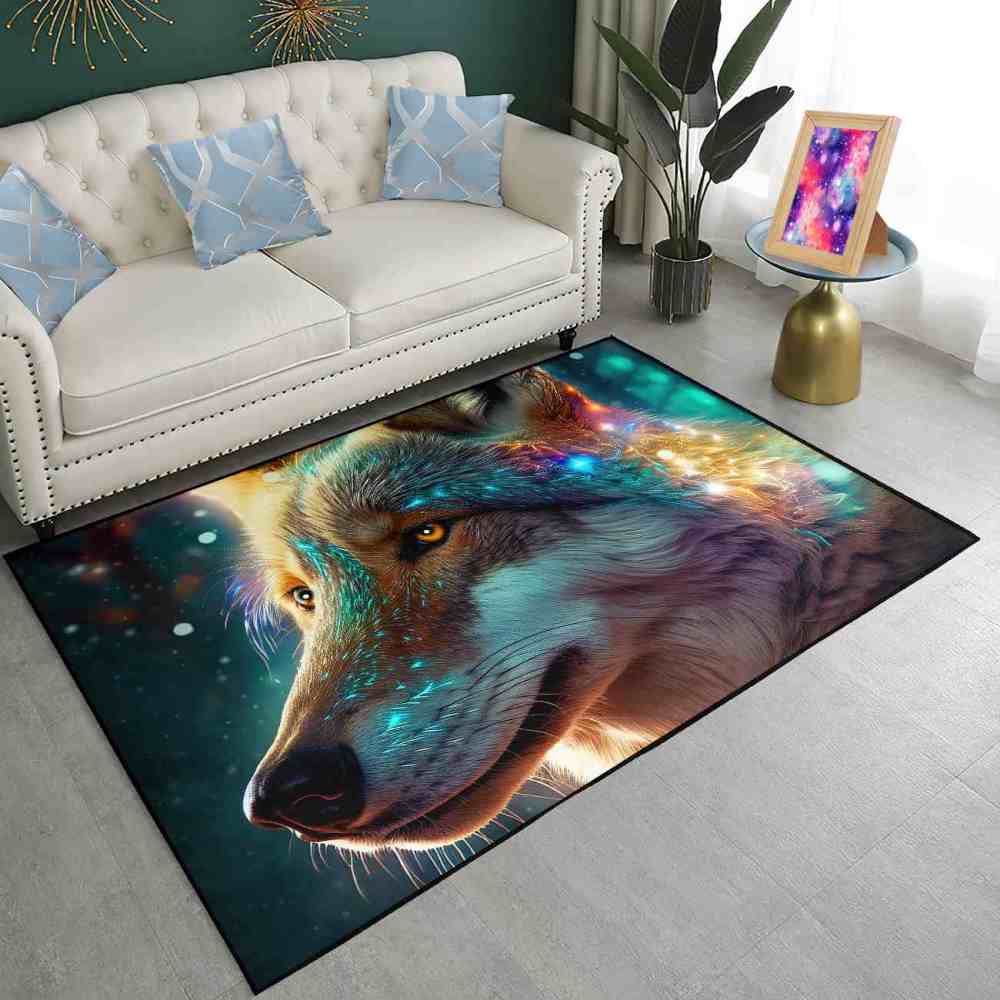 Celestial Starry Wolf Area Rug Men Bedroom Decor Ultra Non-Slip | CozyLil