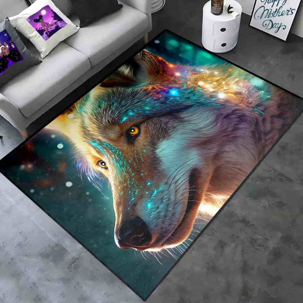 Celestial Starry Wolf Area Rug Men Bedroom Decor Ultra Non-Slip | CozyLil