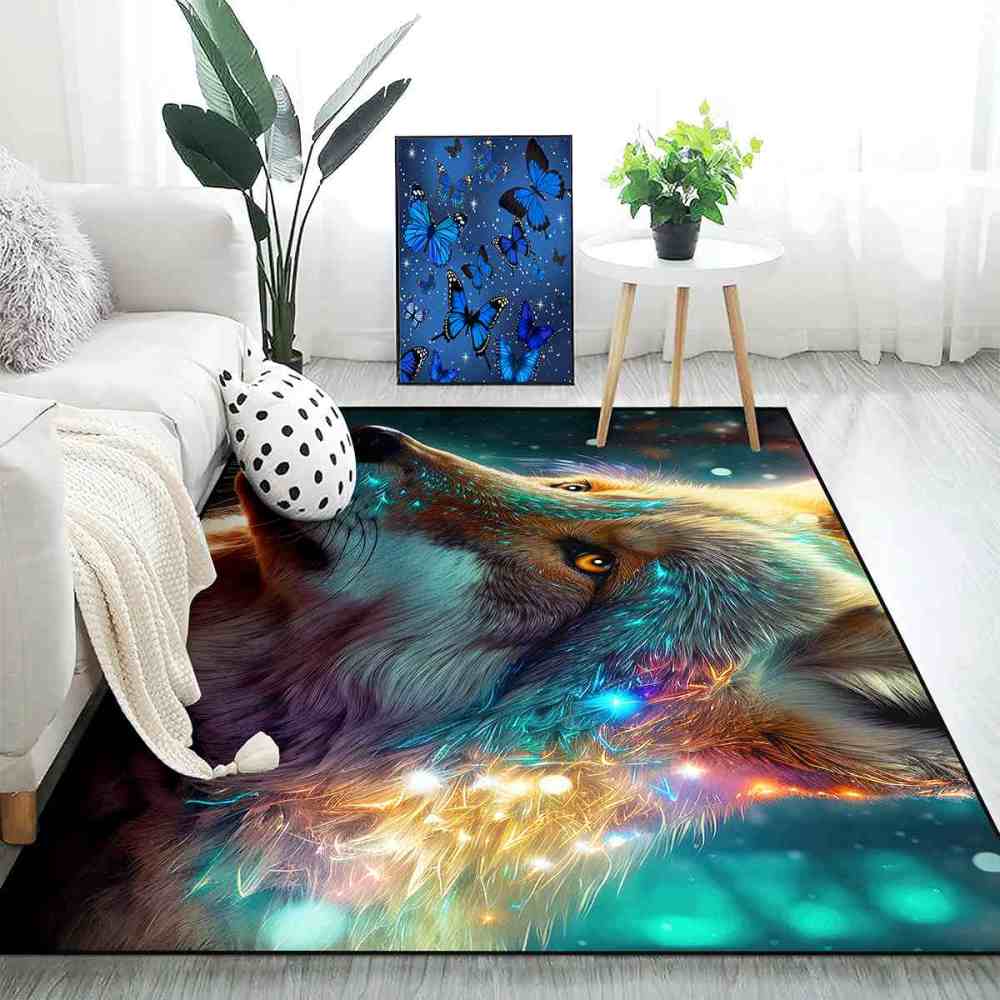Celestial Starry Wolf Area Rug Men Bedroom Decor Ultra Non-Slip | CozyLil