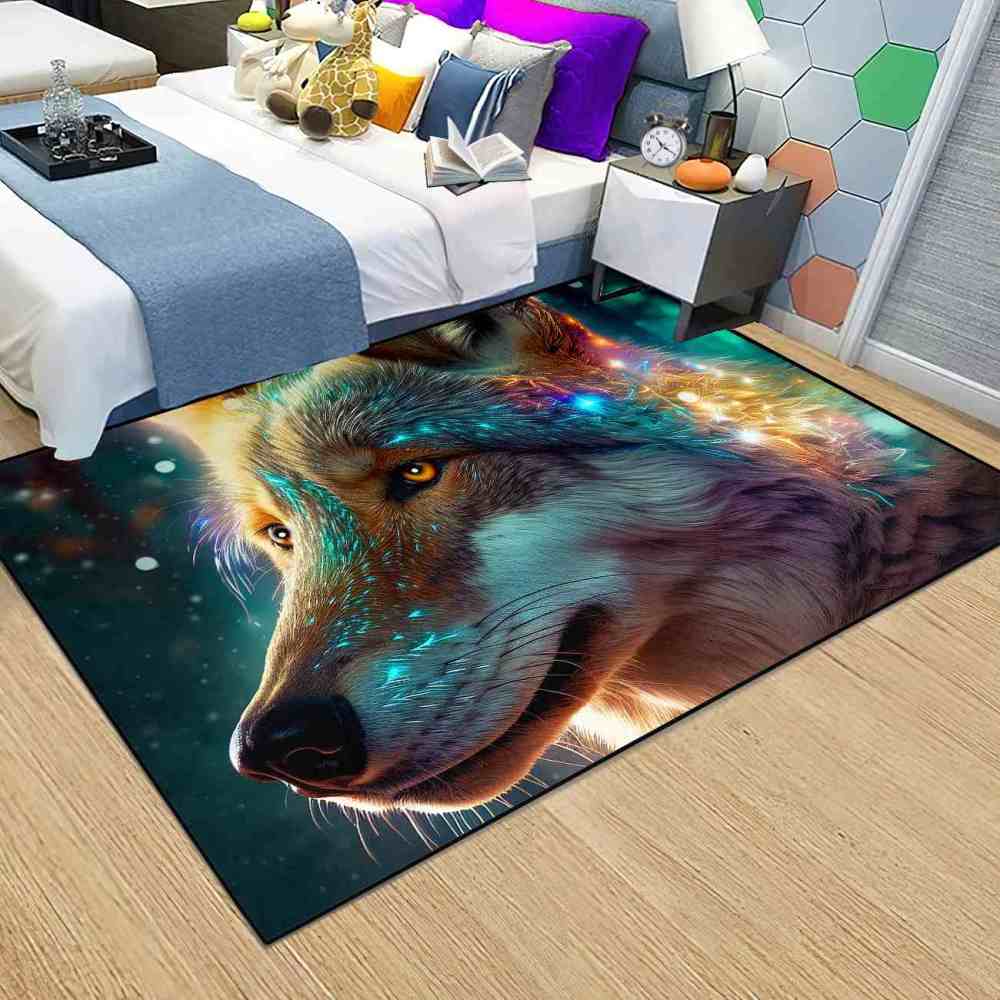 Celestial Starry Wolf Area Rug Men Bedroom Decor Ultra Non-Slip | CozyLil