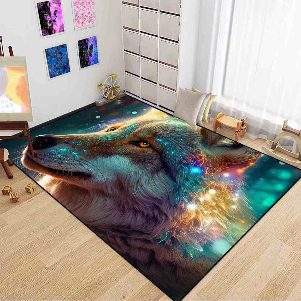Celestial Starry Wolf Area Rug Men Bedroom Decor Ultra Non-Slip | CozyLil