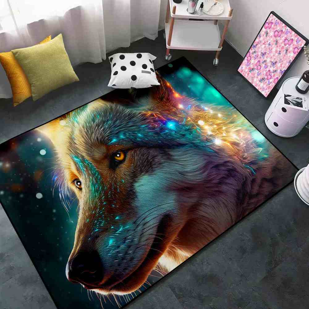 Celestial Starry Wolf Area Rug Men Bedroom Decor Ultra Non-Slip | CozyLil