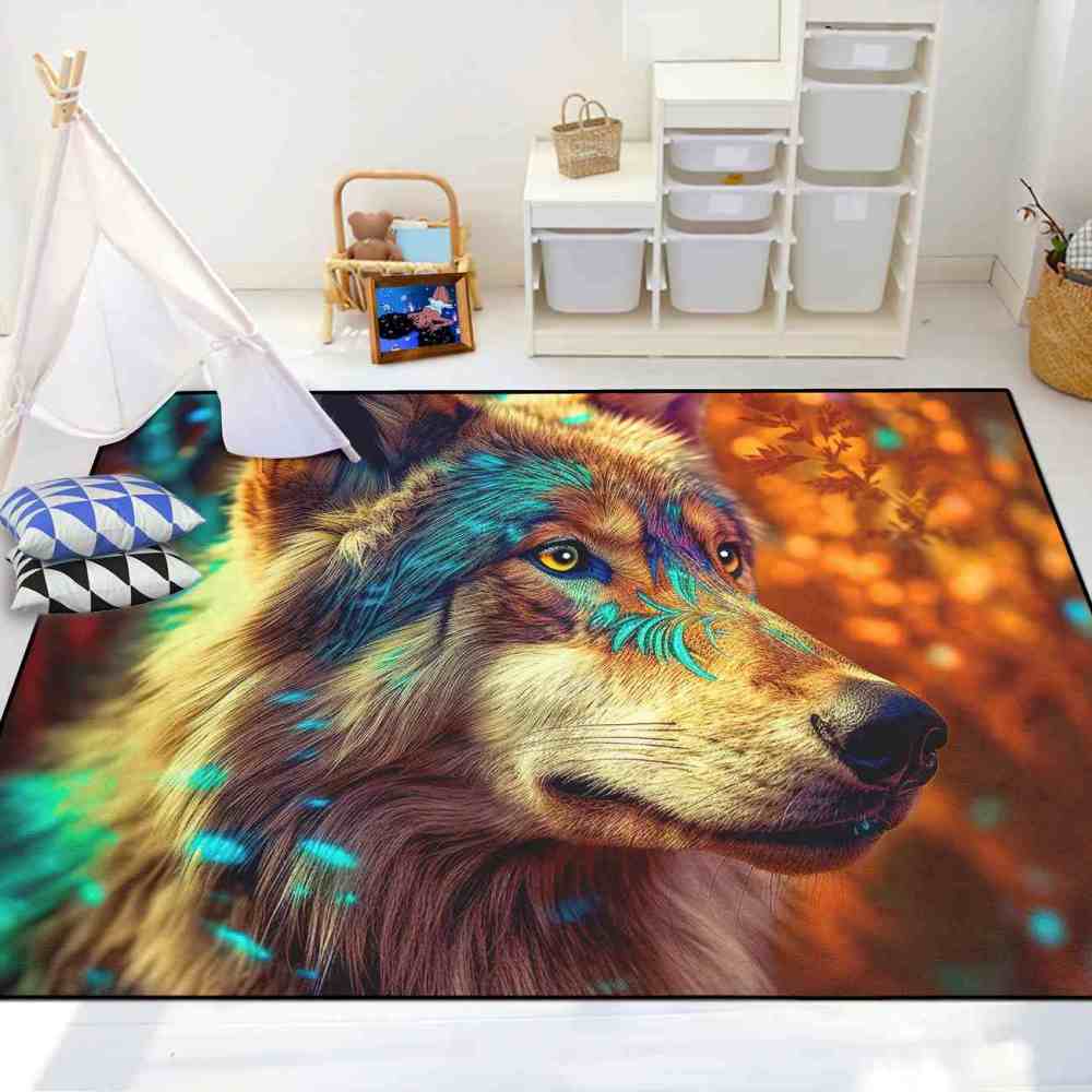 Tribal Marking Wolf Area Rug Living Room Office Ultra Non-Slip | CozyLil