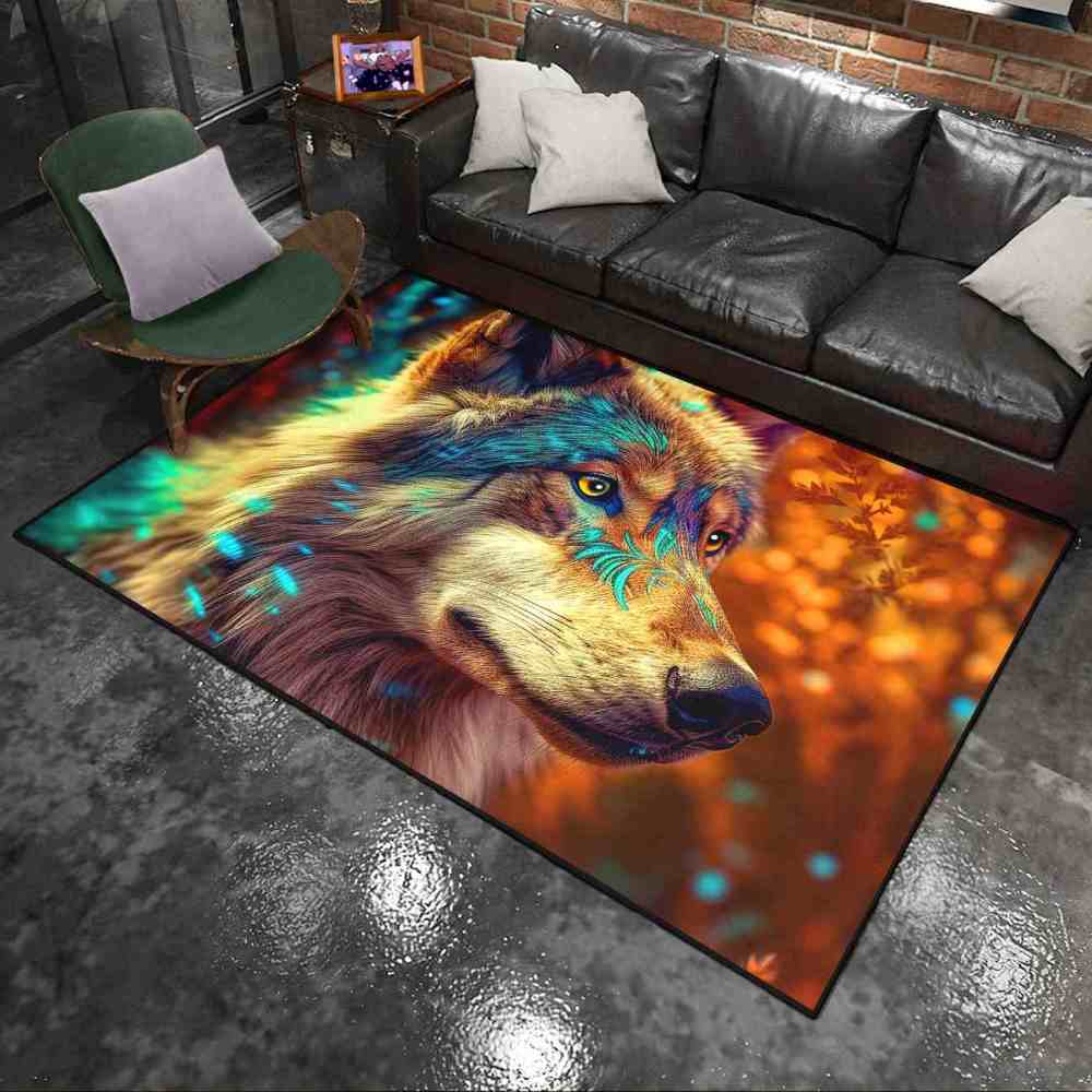 Tribal Marking Wolf Area Rug Living Room Office Ultra Non-Slip | CozyLil