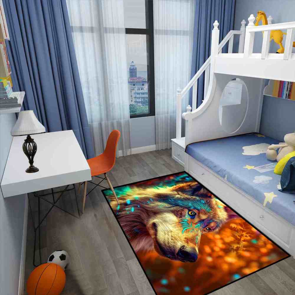 Tribal Marking Wolf Area Rug Living Room Office Ultra Non-Slip | CozyLil