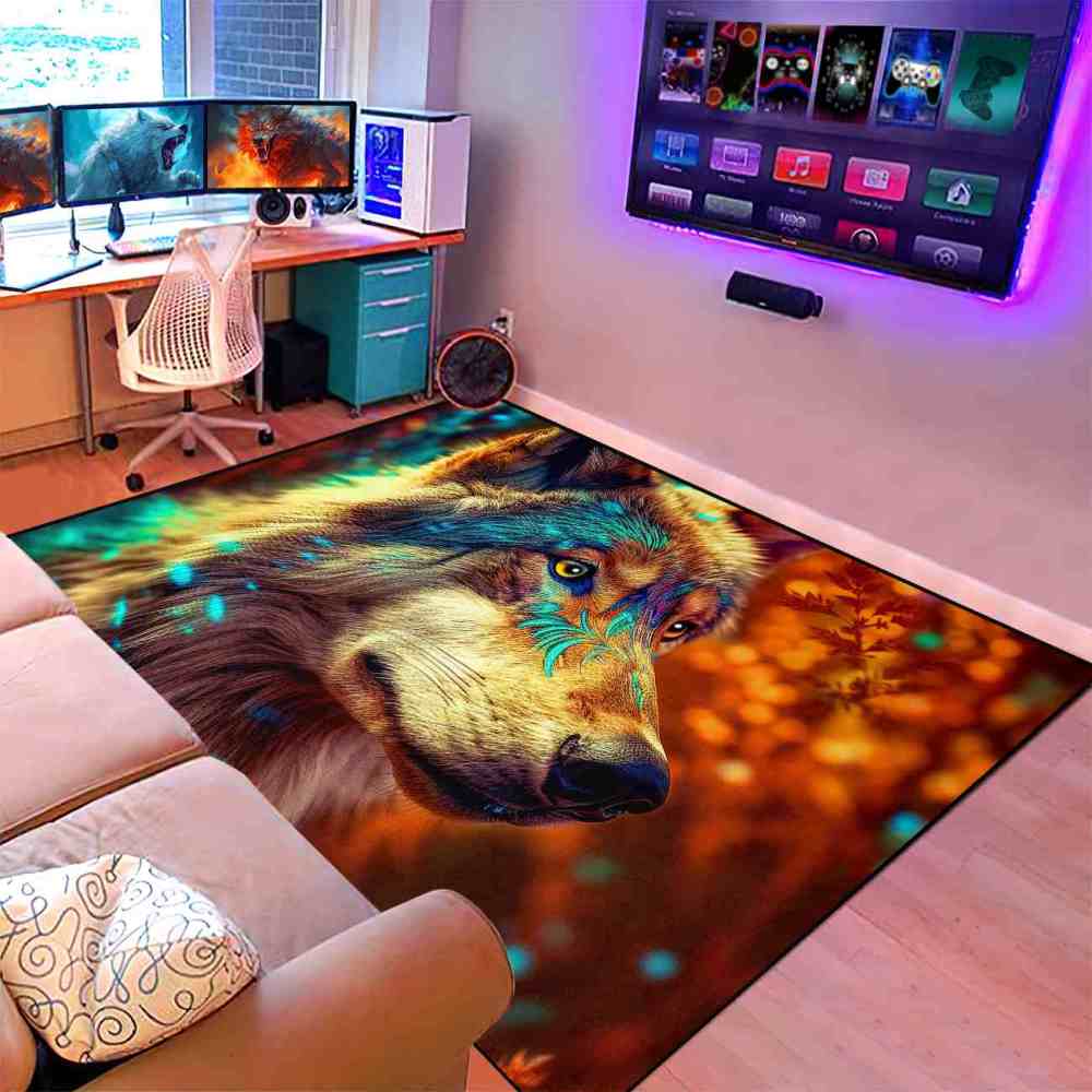 Tribal Marking Wolf Area Rug Living Room Office Ultra Non-Slip | CozyLil