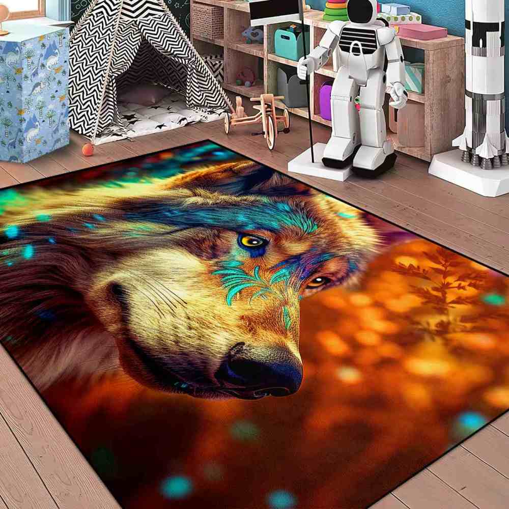 Tribal Marking Wolf Area Rug Living Room Office Ultra Non-Slip | CozyLil