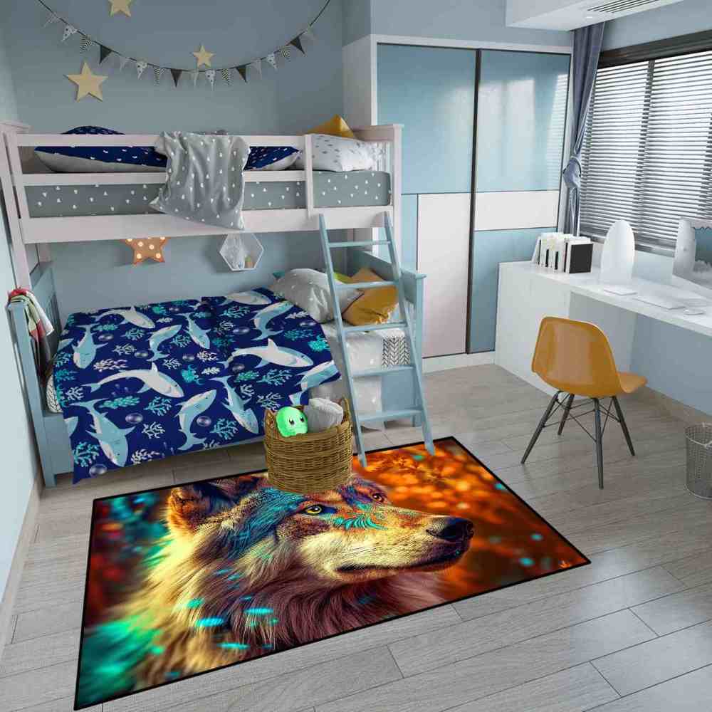 Tribal Marking Wolf Area Rug Living Room Office Ultra Non-Slip | CozyLil