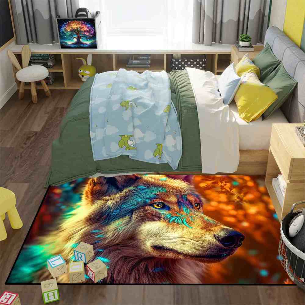 Tribal Marking Wolf Area Rug Living Room Office Ultra Non-Slip | CozyLil