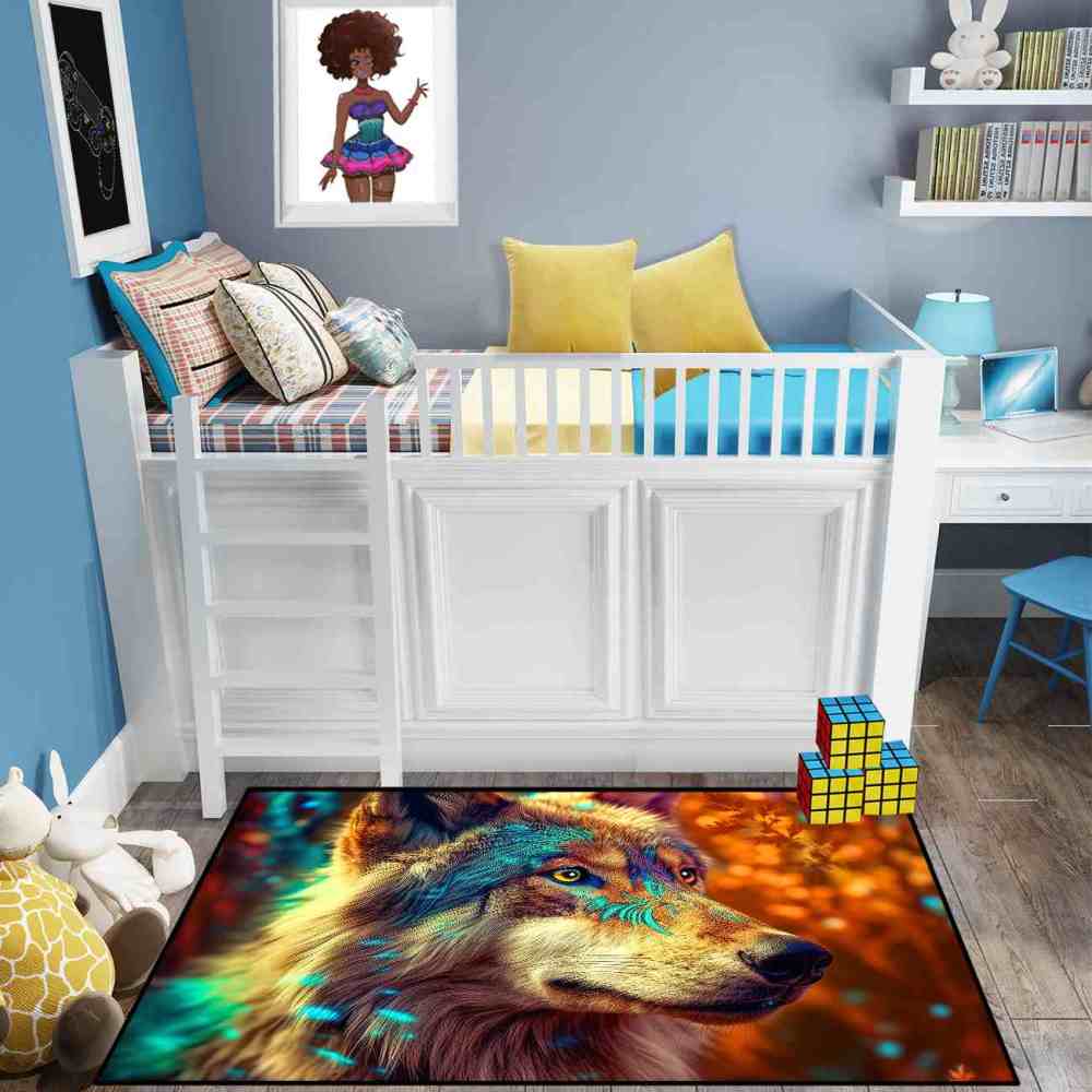 Tribal Marking Wolf Area Rug Living Room Office Ultra Non-Slip | CozyLil