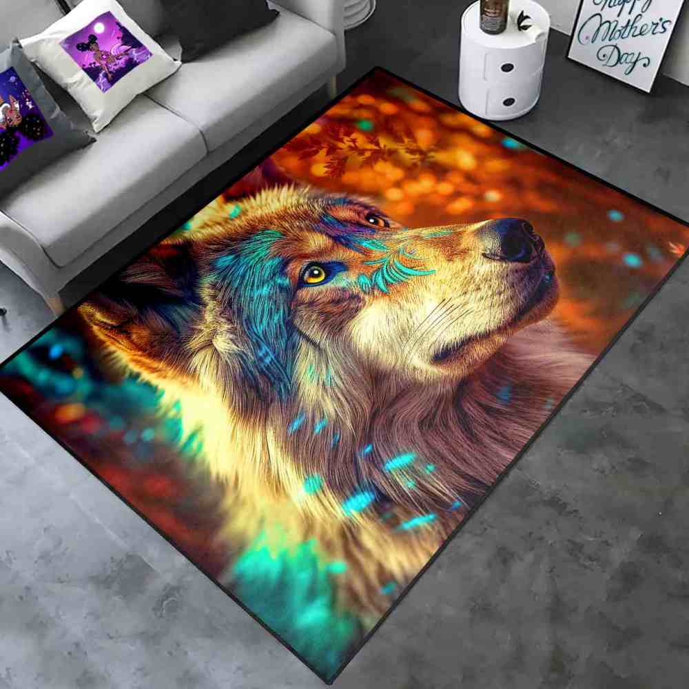 Tribal Marking Wolf Area Rug Living Room Office Ultra Non-Slip | CozyLil