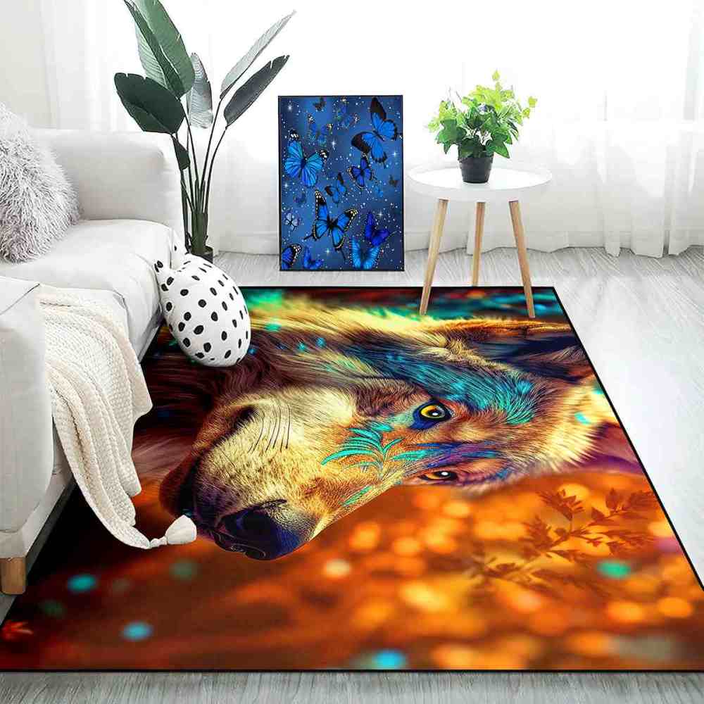 Tribal Marking Wolf Area Rug Living Room Office Ultra Non-Slip | CozyLil