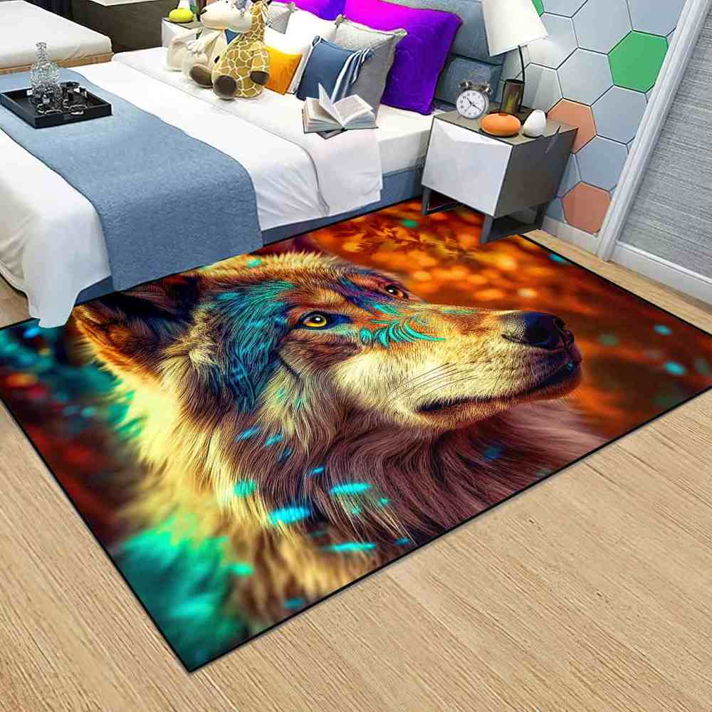 Tribal Marking Wolf Area Rug Living Room Office Ultra Non-Slip | CozyLil