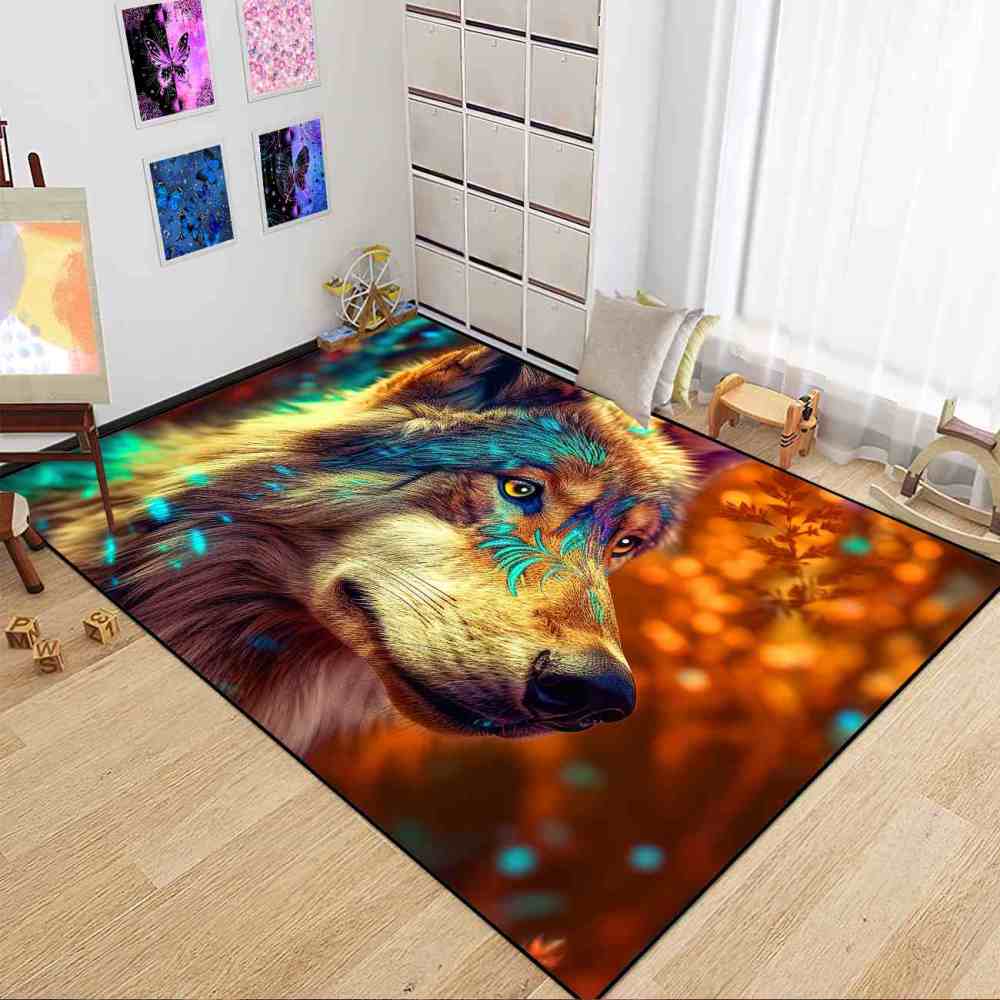 Tribal Marking Wolf Area Rug Living Room Office Ultra Non-Slip | CozyLil