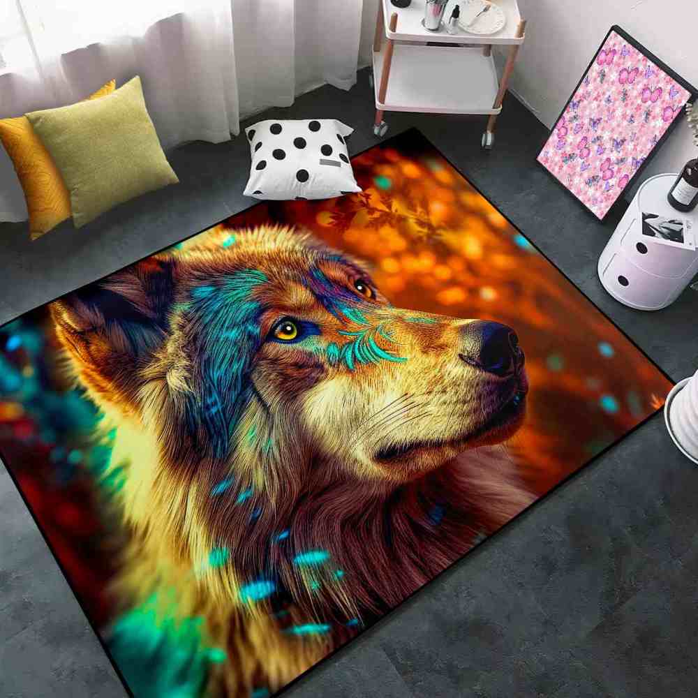 Tribal Marking Wolf Area Rug Living Room Office Ultra Non-Slip | CozyLil