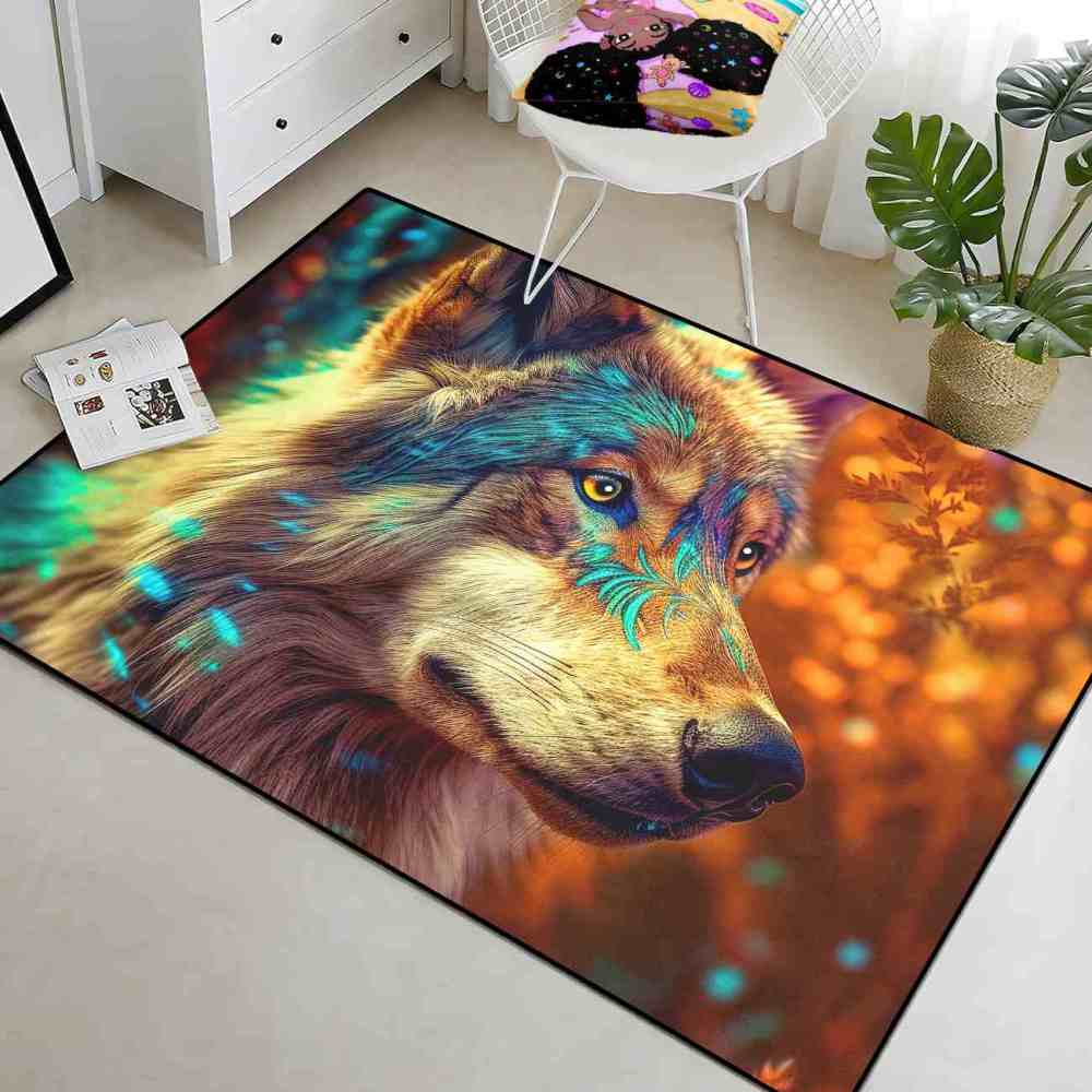 Tribal Marking Wolf Area Rug Living Room Office Ultra Non-Slip | CozyLil