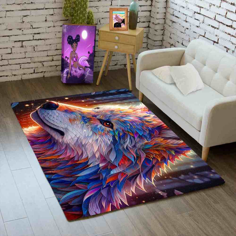 Galaxy Splatter Wolf Area Rug Teen Gamer Room Decor Ultra Non-Slip | CozyLil