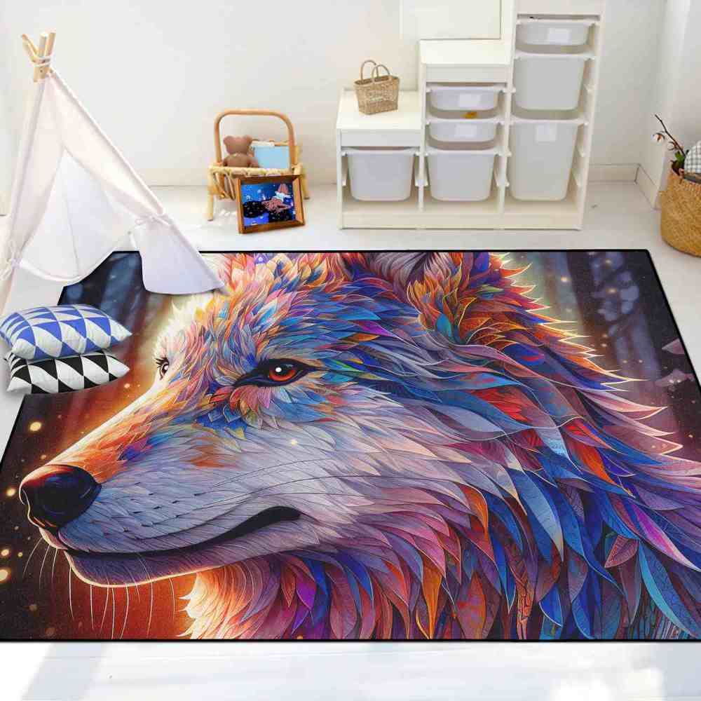 Galaxy Splatter Wolf Area Rug Teen Gamer Room Decor Ultra Non-Slip | CozyLil