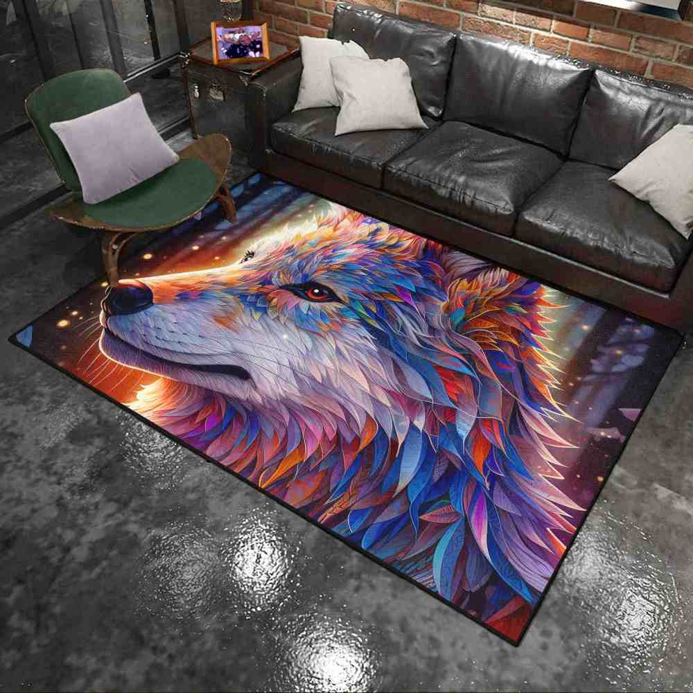 Galaxy Splatter Wolf Area Rug Teen Gamer Room Decor Ultra Non-Slip | CozyLil