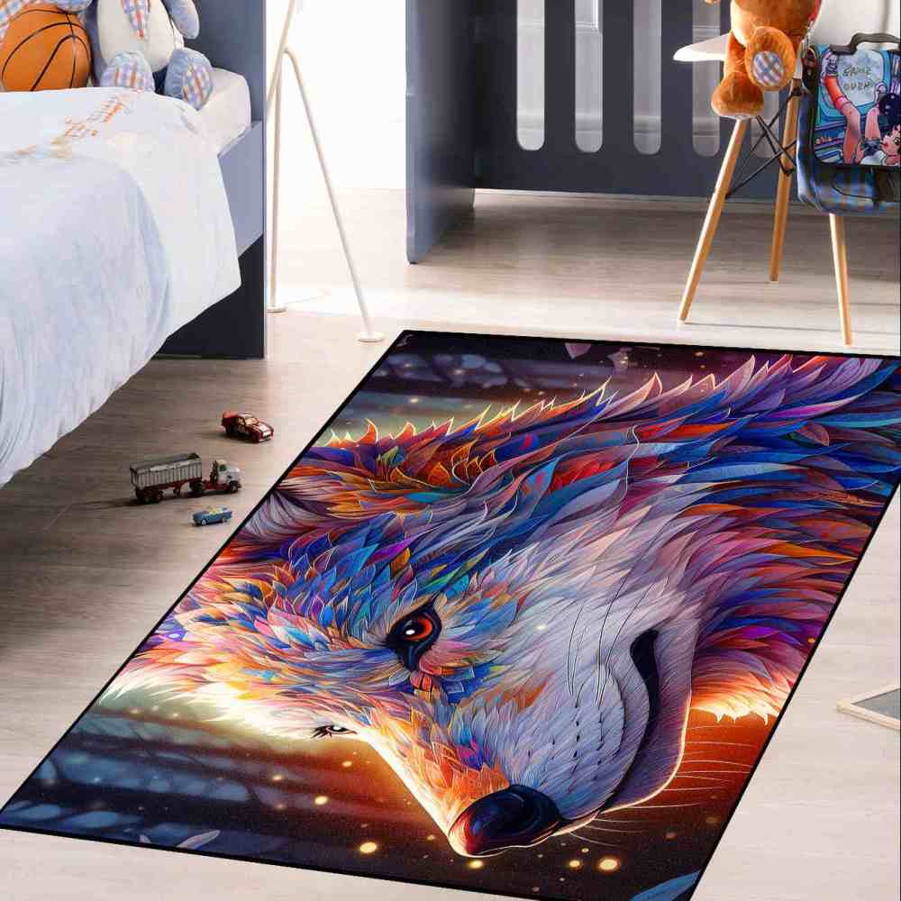 Galaxy Splatter Wolf Area Rug Teen Gamer Room Decor Ultra Non-Slip | CozyLil
