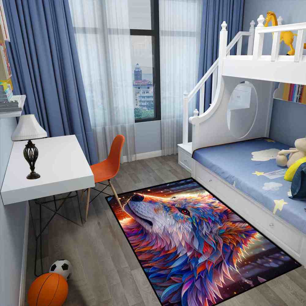 Galaxy Splatter Wolf Area Rug Teen Gamer Room Decor Ultra Non-Slip | CozyLil
