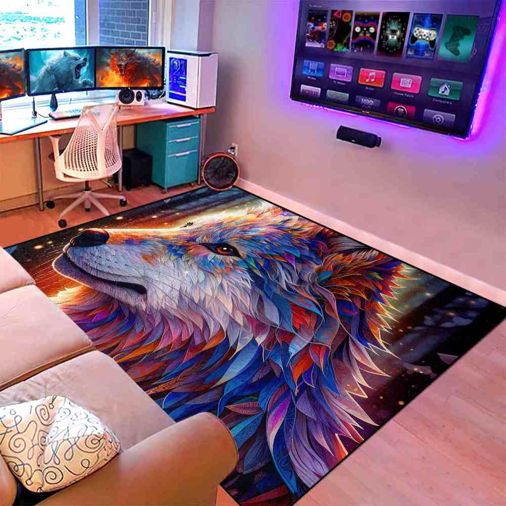 Galaxy Splatter Wolf Area Rug Teen Gamer Room Decor Ultra Non-Slip | CozyLil