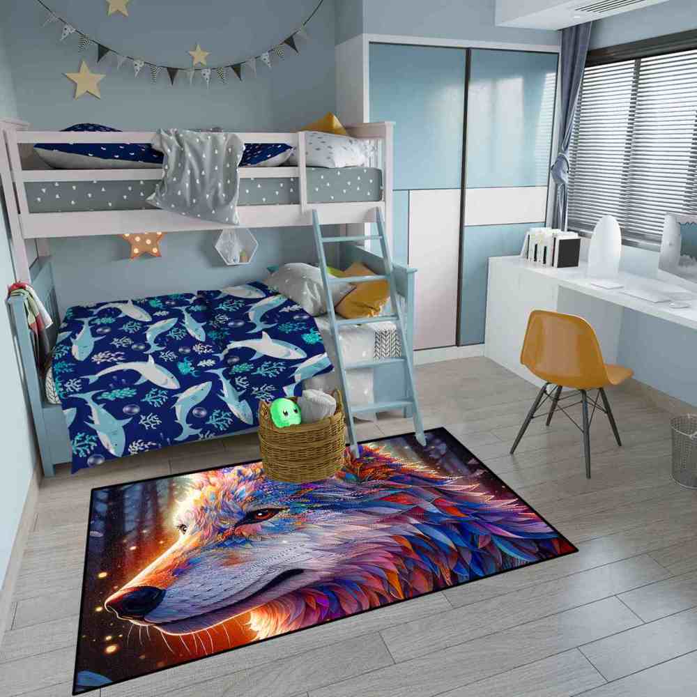 Galaxy Splatter Wolf Area Rug Teen Gamer Room Decor Ultra Non-Slip | CozyLil
