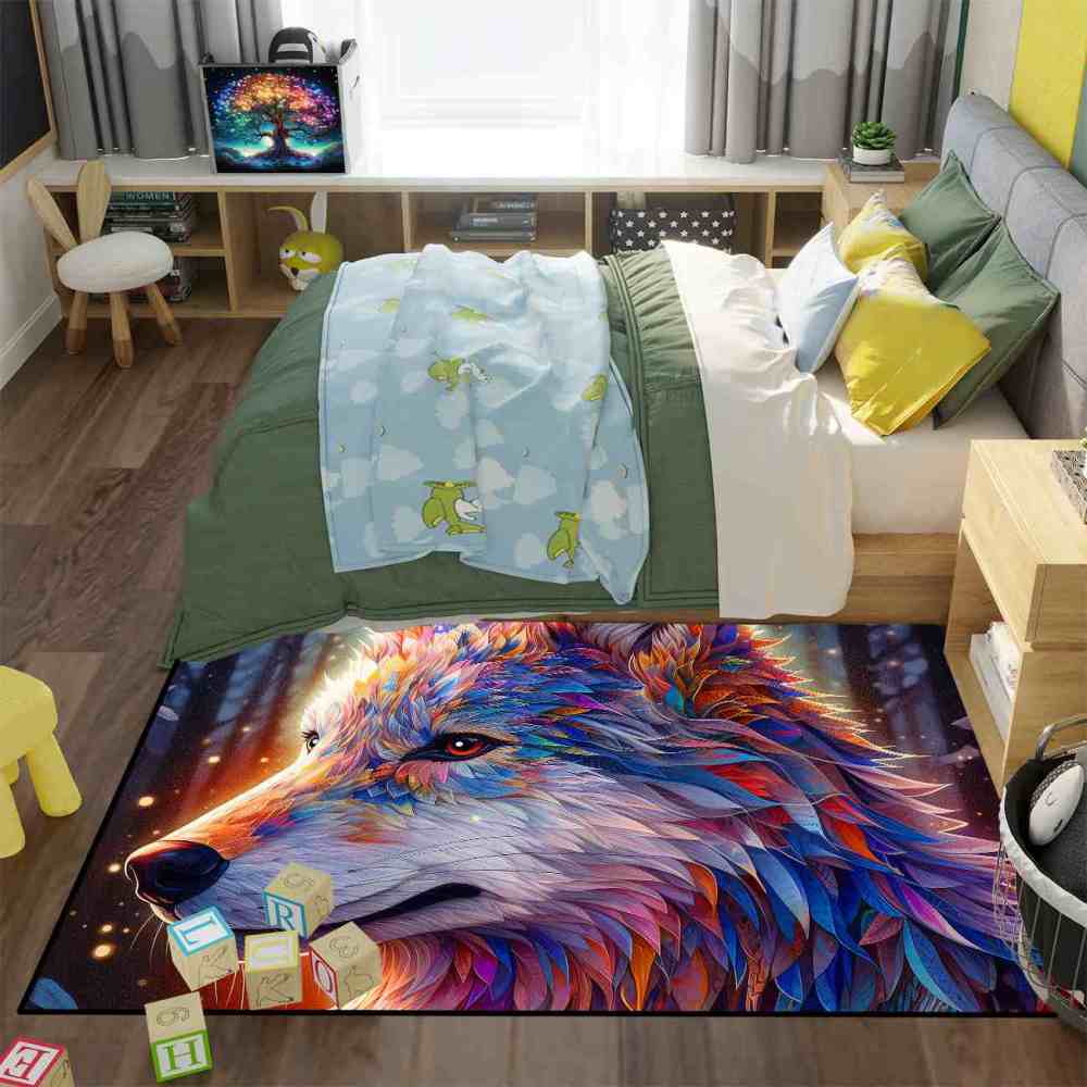 Galaxy Splatter Wolf Area Rug Teen Gamer Room Decor Ultra Non-Slip | CozyLil