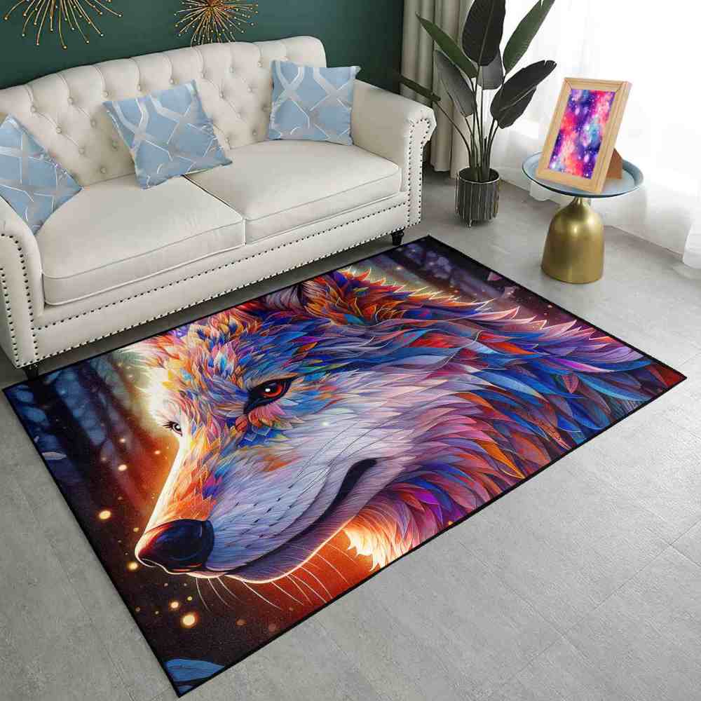 Galaxy Splatter Wolf Area Rug Teen Gamer Room Decor Ultra Non-Slip | CozyLil
