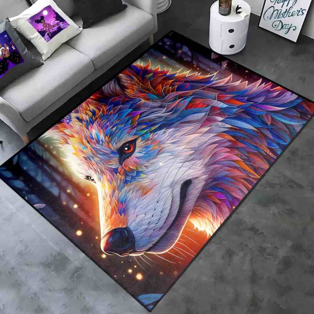 Galaxy Splatter Wolf Area Rug Teen Gamer Room Decor Ultra Non-Slip | CozyLil