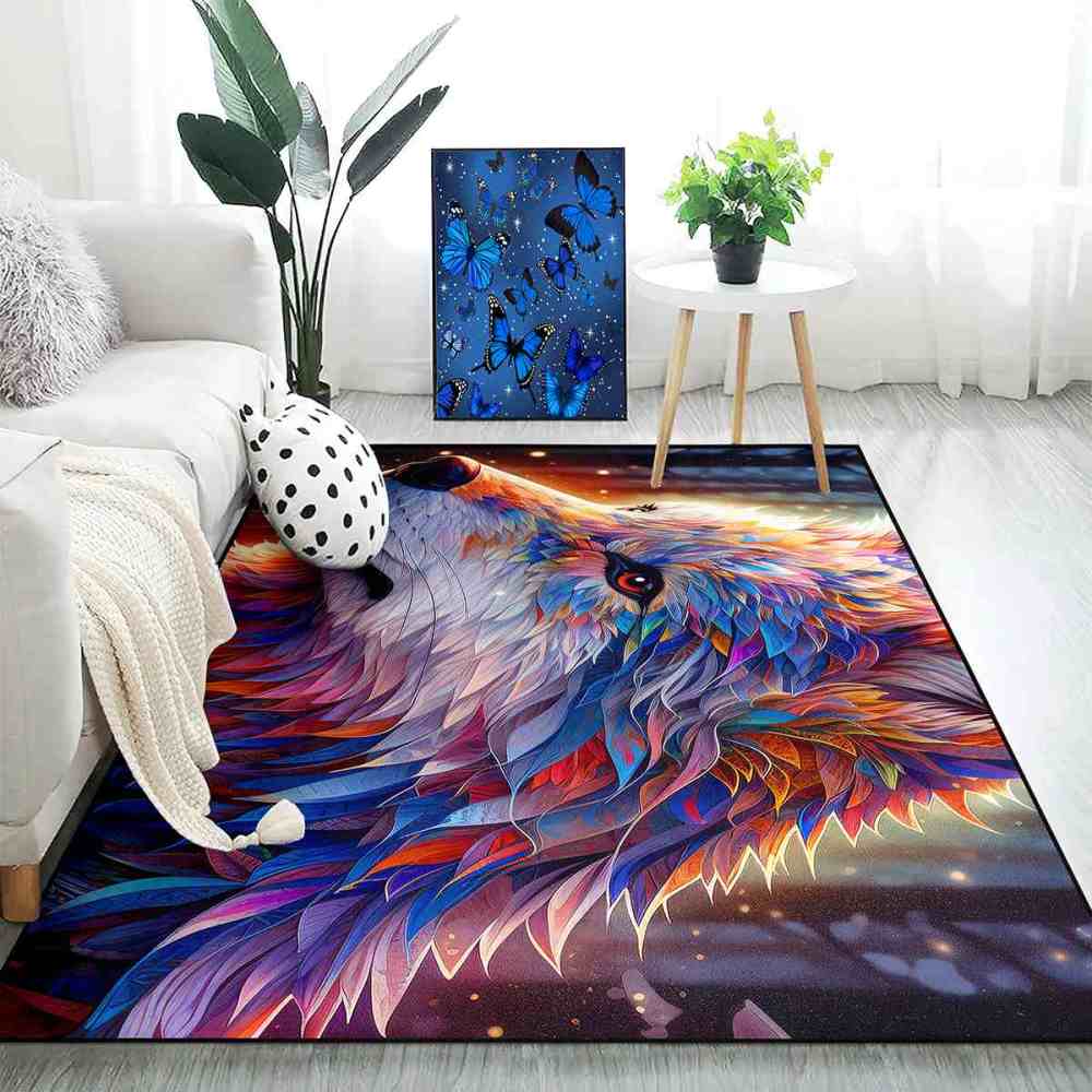 Galaxy Splatter Wolf Area Rug Teen Gamer Room Decor Ultra Non-Slip | CozyLil