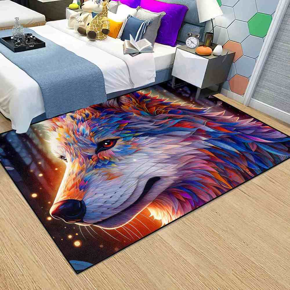 Galaxy Splatter Wolf Area Rug Teen Gamer Room Decor Ultra Non-Slip | CozyLil